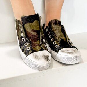 naughty monkey Camouflage Pony Hair Slip-On Sneakers in Green, Brown, Black